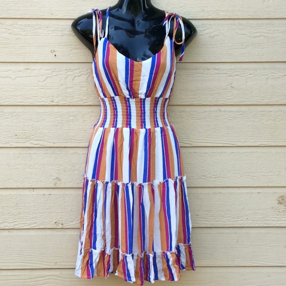 Stripe Design Smocked Tiered Dress - Picture 2 of 9